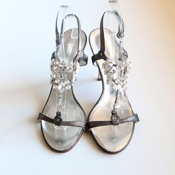 NEW Vicini Giuseppe Zanotti Silver Heels / Sandals w Crystal Embellishments 8 - Picture 3 of 16